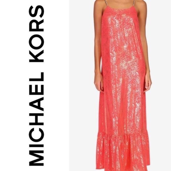 MICHAEL Michael Kors Dresses & Skirts - MICHAEL MICHAEL KORS SANGRIA Maxi Chain Dress Printed Sz Medium Orange and Gold